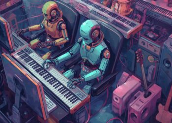 Robots, making music, but still getting it wrong? Ironically, AI generated.