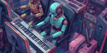 Robots, making music, but still getting it wrong? Ironically, AI generated.