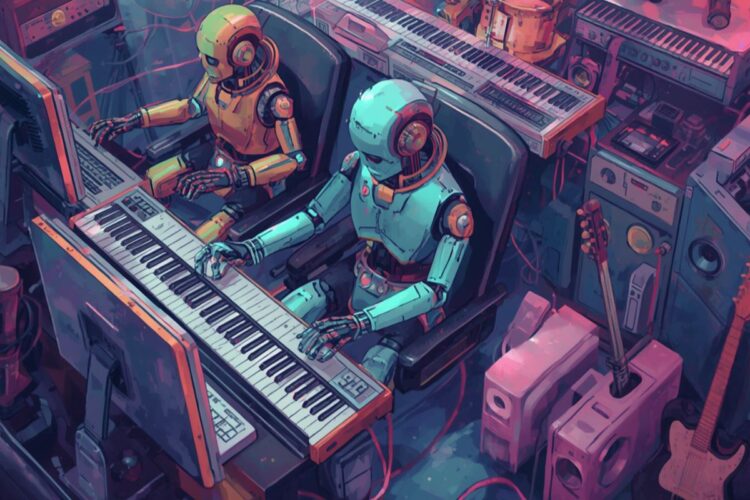 Robots, making music, but still getting it wrong? Ironically, AI generated.